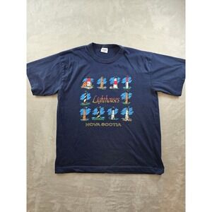 Vintage T Shirt Mens XL Fit L Nova Scotia Lighthouses Graphic Oceanic *Read